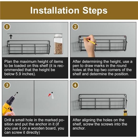 5 Pack Spice Rack Seasoning Organizer Wall Mount, Hanging Spice Organizer Shelf - Picture 7 of 7